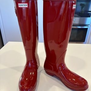 Hunter Boots-Original Tall Gloss Shiny Red Rubber Rain Boots Women’s US Size 10